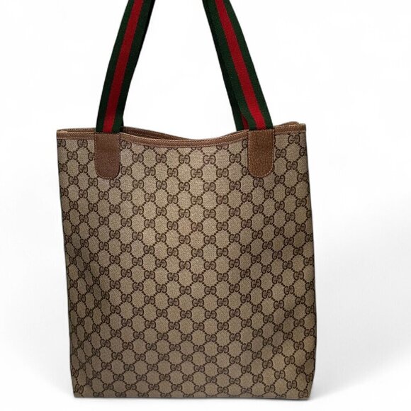 GUCCI Vintage Supreme Coated Canvas Sherry Line Tote Bag, Brown - Picture 3 of 14
